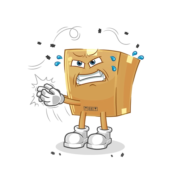 Cardboard box swat fly character. cartoon mascot vector