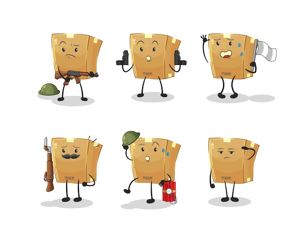 Cardboard box troops character cartoon mascot vector