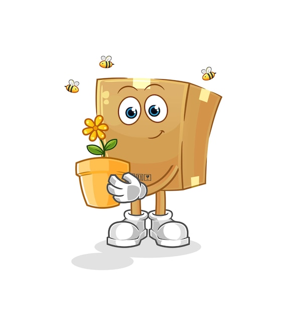 Картонная коробка с вектором символов цветочного горшка