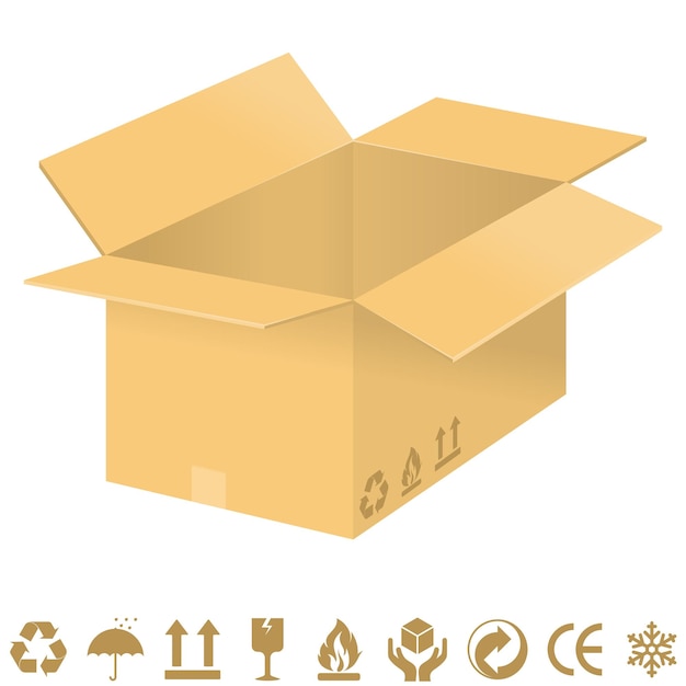 Cardboard box with packaging symbols