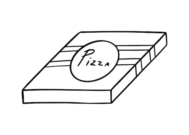 Scatola di cartone con pizza all'interno confezione cibo ecologico consegna fast food doodle lineare