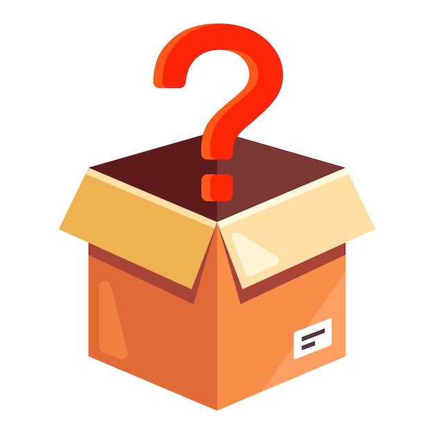 Cardboard box with a red question mark. unpack an unknown parcel. flat  illustration isolated on white background.