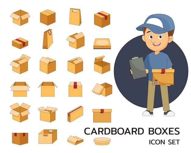 Cardboard boxes concept flat icons.