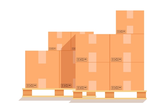 Картонные коробки на деревянном поддоне.