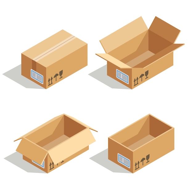 Vector cardboard boxes opened and closed