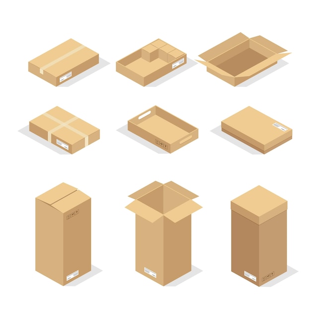 Vector cardboard boxes or packaging paper and shipping box carton parcels and delivery packages pile