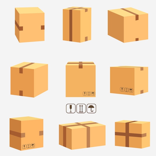 Cardboard boxes, stacked sealed goods. Parcel packaging and Delivery, Carton box set. 