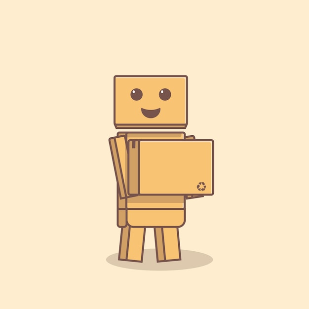 cardboard Character bring box cartoon vector illustration isolated object