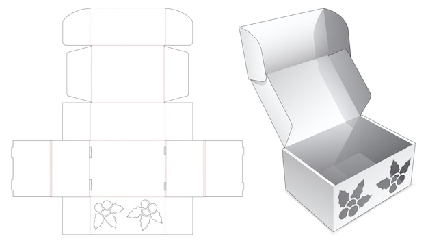 Cardboard flip box with hidden holly window die cut template
