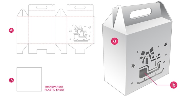 투명 플라스틱 시트 다이 컷 템플릿이 있는 판지 핸들 상자 및 썰매 창