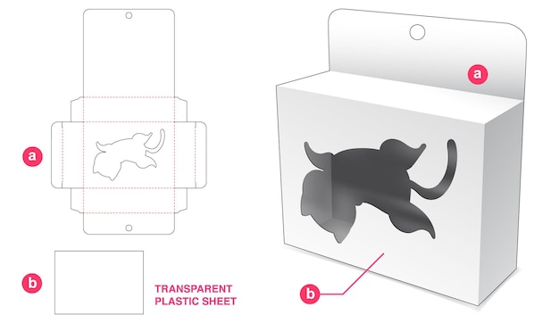 Картонная подвесная упаковка с кошачьим окошком и шаблоном для высечки прозрачного пластикового листа