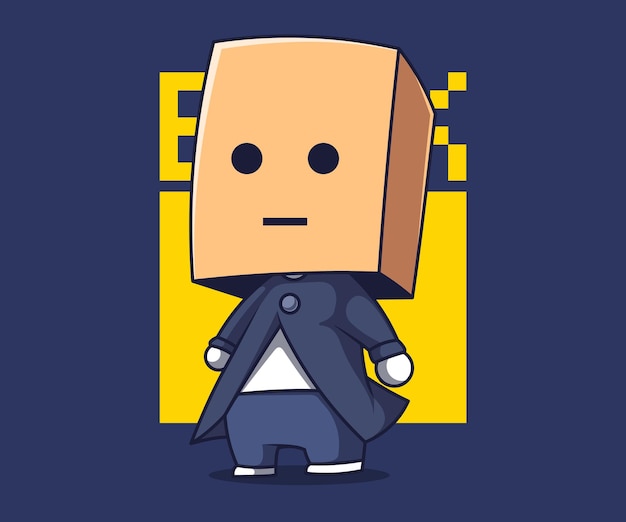 Cardboard mask man cute character illustration flat cartoon style vector