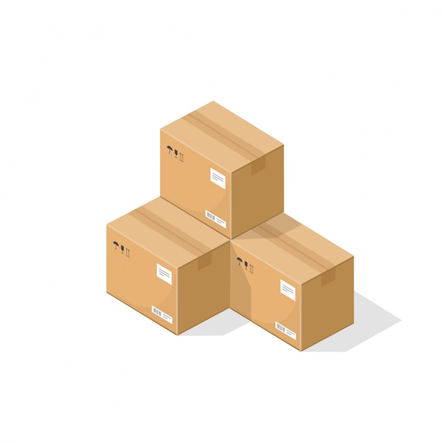 Vector cardboard parcel package boxes or warehouse parts illustration isometric