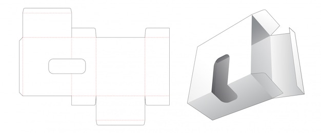 段ボールの長方形の箱、ウィンドウダイカットテンプレート付き