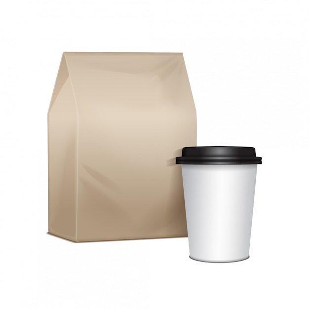 Cardboard take away lunch package with a cup of coffee. packaging for sandwich, food, other products