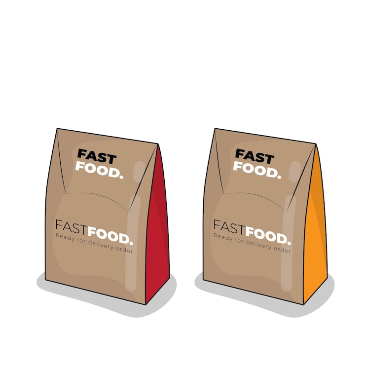 Vector cardboard template for food packaging design with red and yellow color on side design