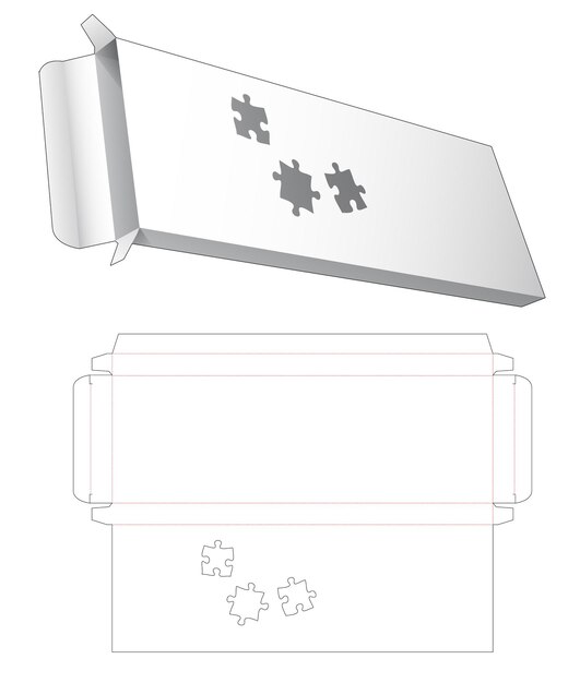 Cardboard tin and long packaging with stenciled jigsaw shaped die cut template