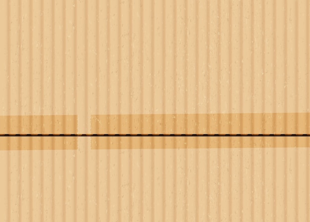 Cartone con nastro adesivo realistico sfondo vettoriale. illustrazione della superficie del cartone ondulato marrone. materiale da imballaggio con pezzi di nastro adesivo. trama di cartone beige