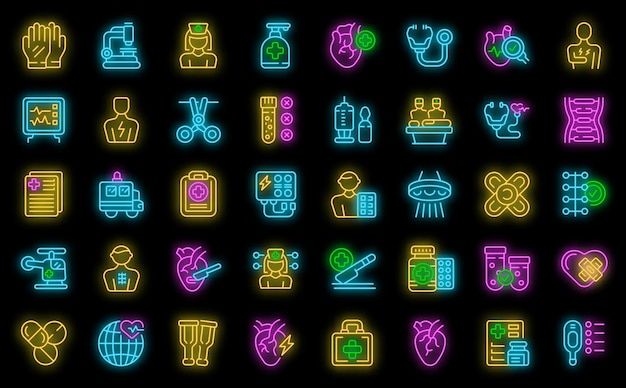 Vector cardiac surgeon icons set vector neon