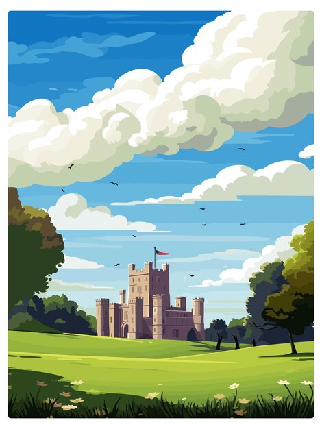 Vector cardiff castle wales vintage travel poster souvenir postcard portrait painting wpa illustration