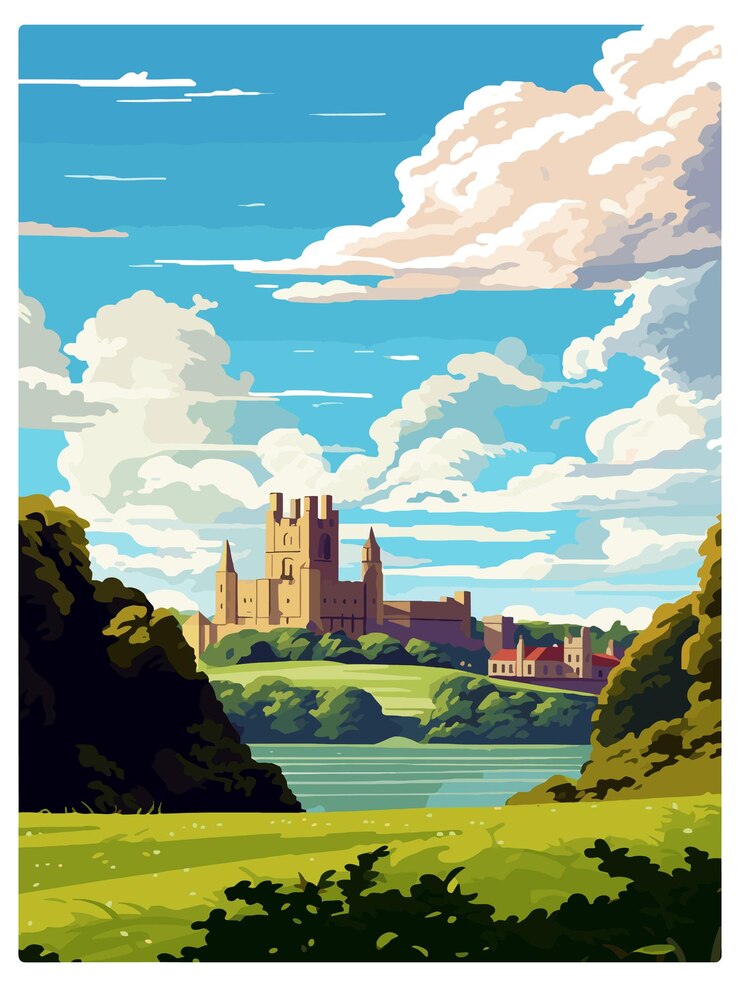 Vector cardiff castle wales vintage travel poster souvenir postcard portrait painting wpa illustration