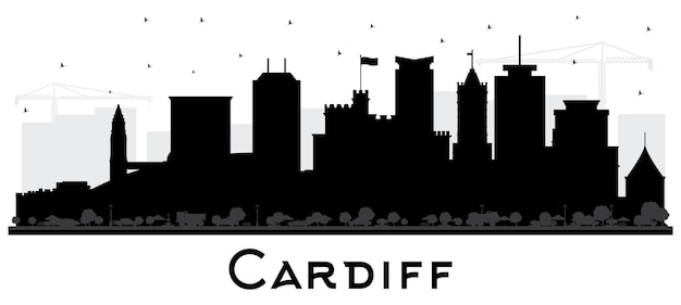 Cardiff Wales City Skyline Silhouette with Black Buildings Isolated on White