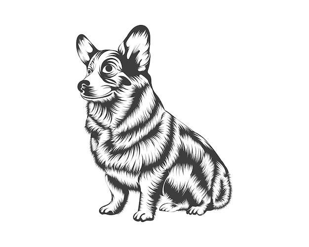 Кардиган Corgi Dog Vector силуэт иллюстрации для футболки, логотипа, значков на белом фоне