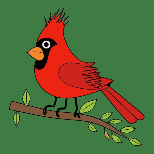 Vettore uccello cardinale appeso a un ramo di albero disegno