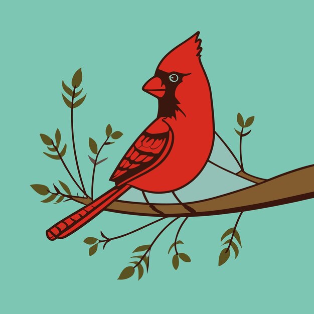 Vector cardinal bird hanging on a tree branch design