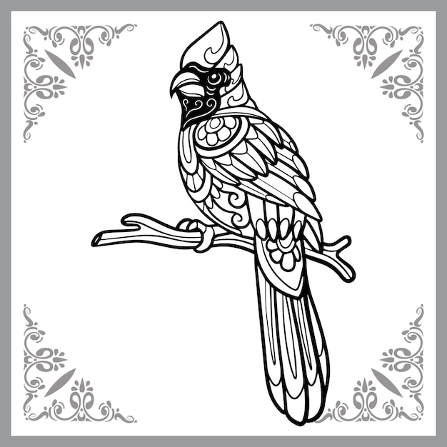 cardinal bird zentangle arts isolated on black background