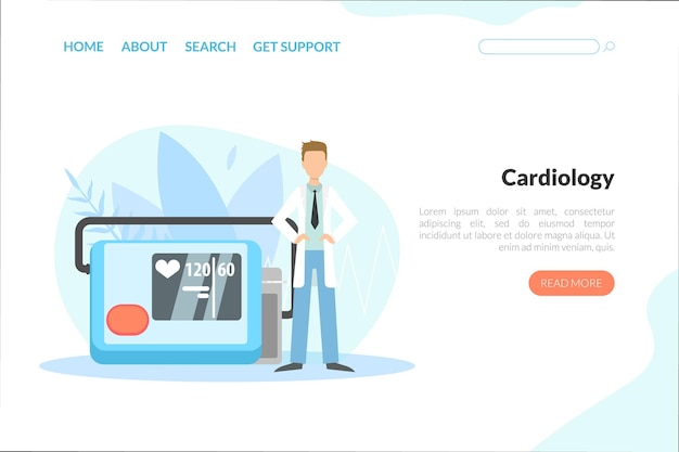 Cardiologie Landing Page Template Online Consultatie Medisch Onderzoek Webpagina Mobiele App Homepage Vector Illustratie