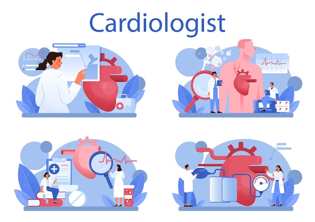 Cardiologist concept set. isolated illustration in cartoon style