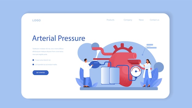 心臓専門医のwebバナーまたはランディングページ。心臓のケアと医療診断のアイデア。医師は心臓病を治療します。内臓外科医。漫画スタイルの孤立したイラスト