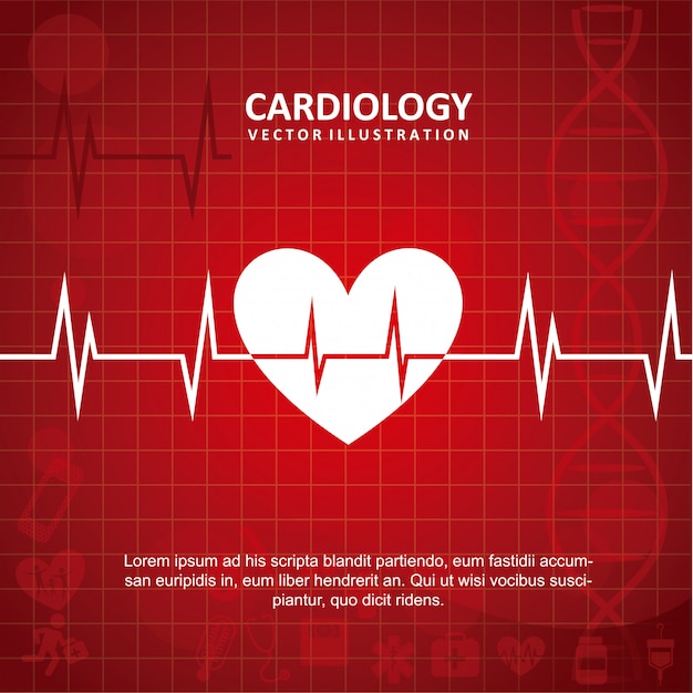 Vettore progettazione di cardiologia sopra l'illustrazione rossa di vettore del fondo