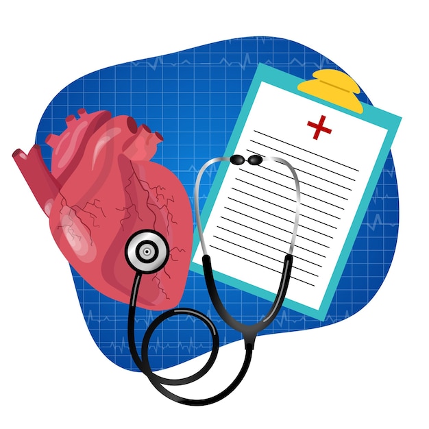 Cardiology label with heart stethoscope and blank in vector illustration