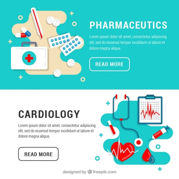 Cardiology and pharmaceutics banners