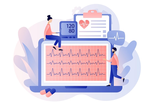 Visita e visita cardiologica. cardiogramma online sul laptop. salute e malattie cardiache.