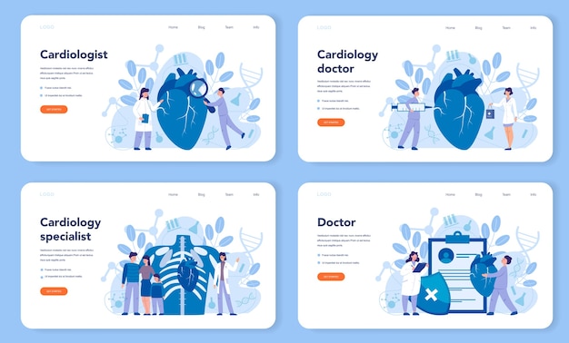 心臓病のウェブバナーまたはランディングページセット。