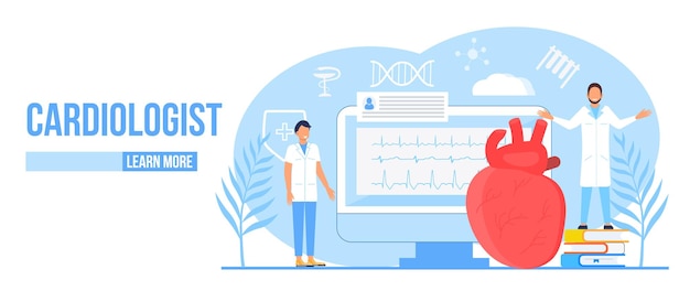 Cardioloog concept vector hypotensie en hypertensie ziekte illustratie voor cardiologie homepage symptomen preventie bloeddruk kleine artsen behandelen hart