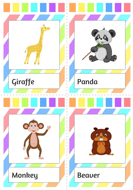 Vector cards for children to study animals. cartoon style. vector illustration.