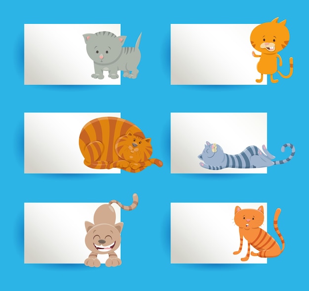 Cards design set with cartoon cats and kittens