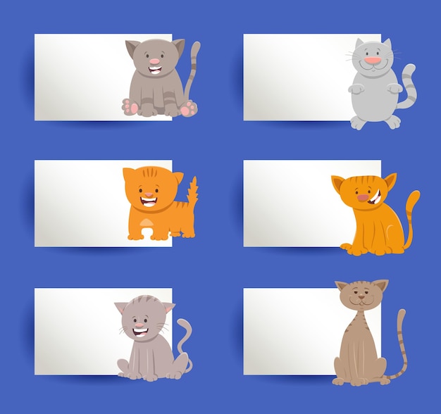 Cards design set with cartoon cats or kittens