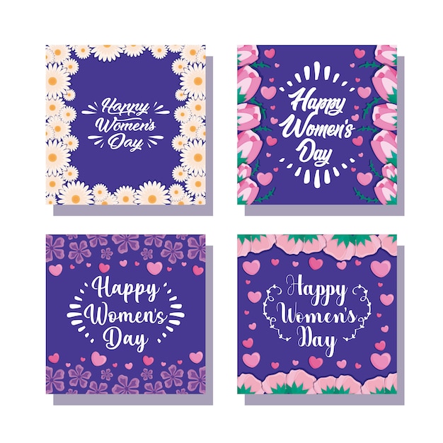 Cards of happy women day with flowers