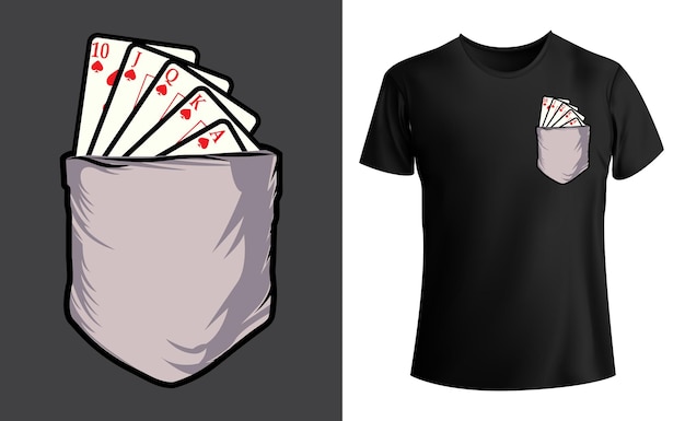 Vector cards in pocket tee shirt pocket aces tshirt playing cards cool t shirt design vector