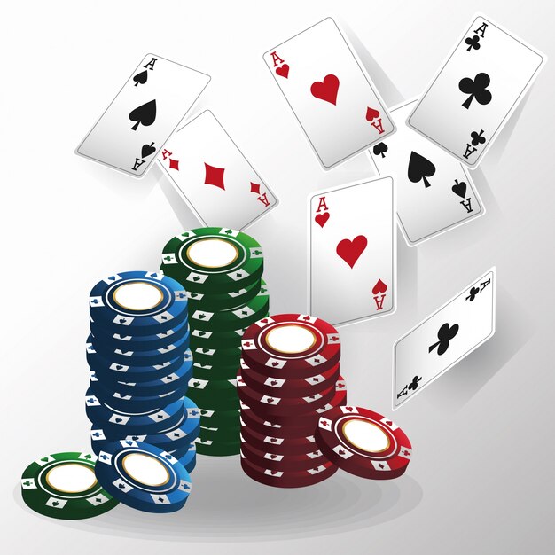 Cards of poker and chips icon