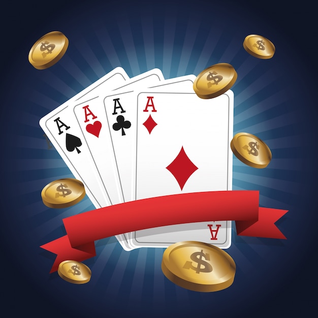 Cards of poker and coins icon