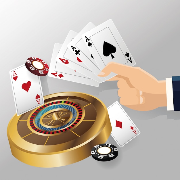 Cards of poker roulette and chips icon