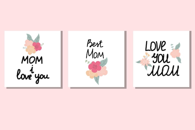 Cards set of Happy Mother's Day lettering on a white background.