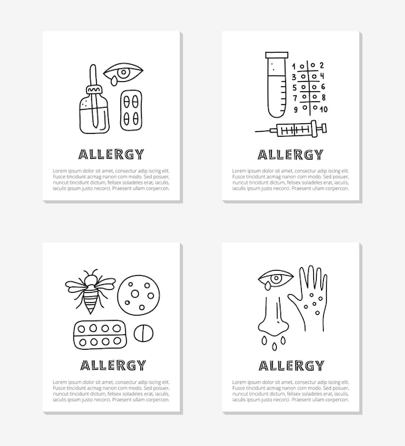 Cards with doodle outline allergy icons