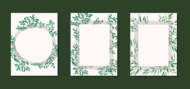 Cards with geometric frame and laurel leafs